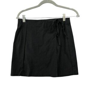 Topshop Wrap Mini Skirt Womens Size 6 Black Pull On Stretchy Side Tie